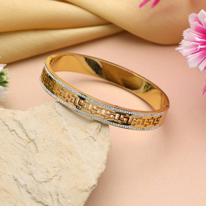 Gold color openable american diamond bracelet