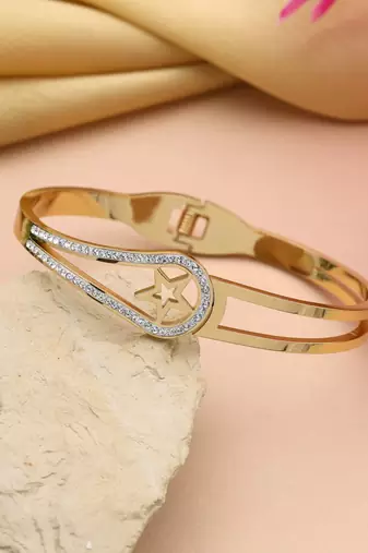 Gold color openable american diamond bracelet