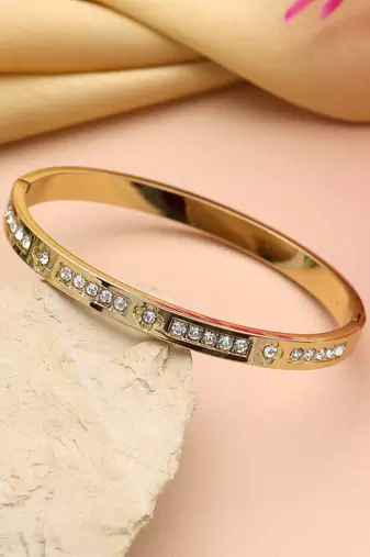Gold color openable american diamond bracelet