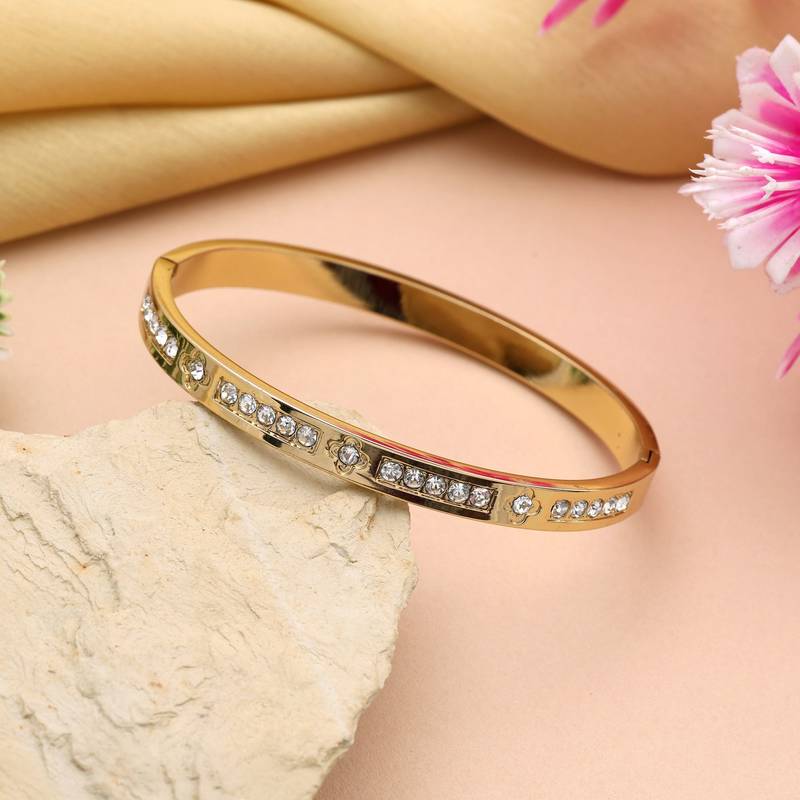 Gold color openable american diamond bracelet