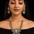 Regal moissanite polki long necklace set with pearl & green bead detailing traditional gold finish jewelry by treemoda