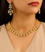 Elegant gold-plated kundan necklace & earrings set traditional gold finish jewelry by treemoda