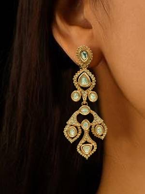 Elegant gold-plated kundan necklace & earrings set traditional gold finish jewelry by treemoda 2