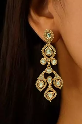 Elegant gold-plated kundan necklace & earrings set traditional gold finish jewelry by treemoda