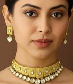Elegant geometric kundan choker necklace with matching earrings traditional gold finish jewelry by treemoda