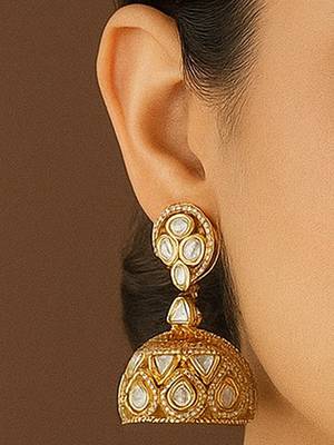 Premium moissanite polki necklace with intricate jhumka earrings traditional gold finish jewelry by treemoda 2