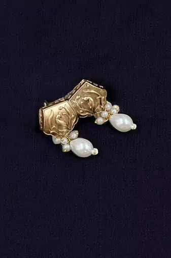 Antique gold-tone engraved necklace with pearl drops & matching earrings traditional gold finish jewelry by treemoda