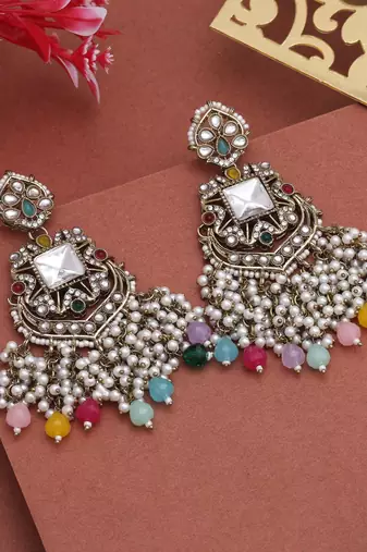 Multi color kundan earrings