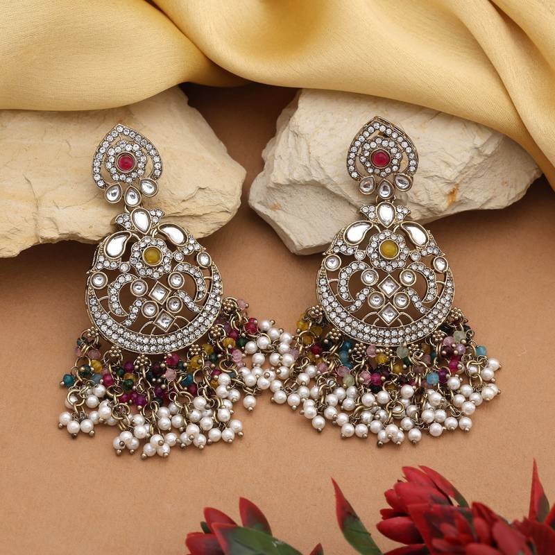 Multi color kundan earrings