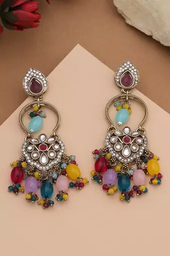 Multi color kundan earrings