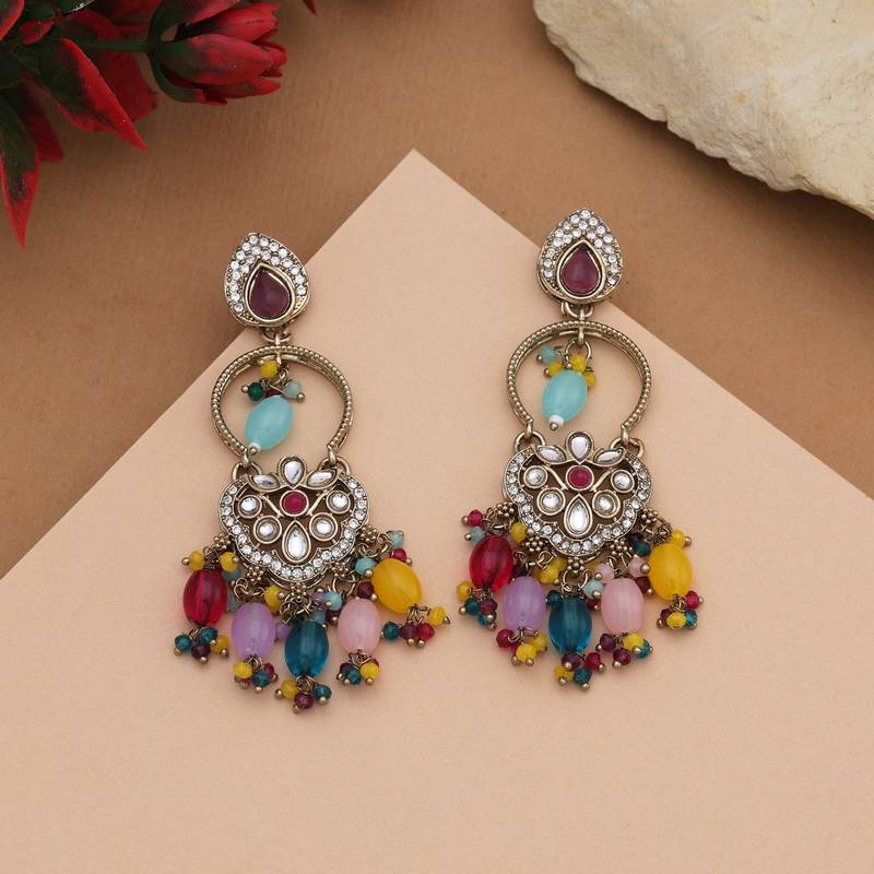 Multi color kundan earrings