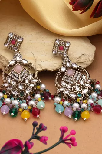 Multi color kundan earrings