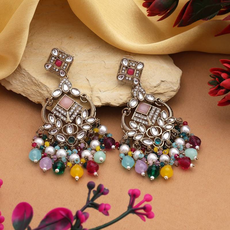 Multi color kundan earrings
