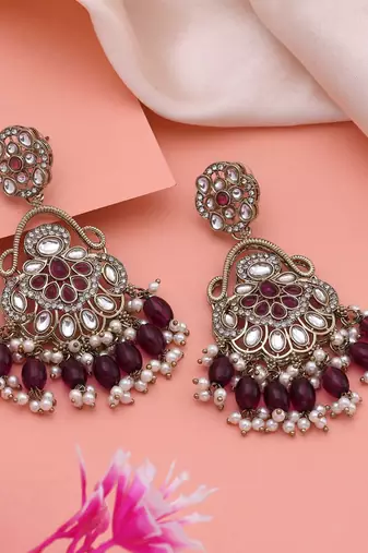 Purple color kundan earrings