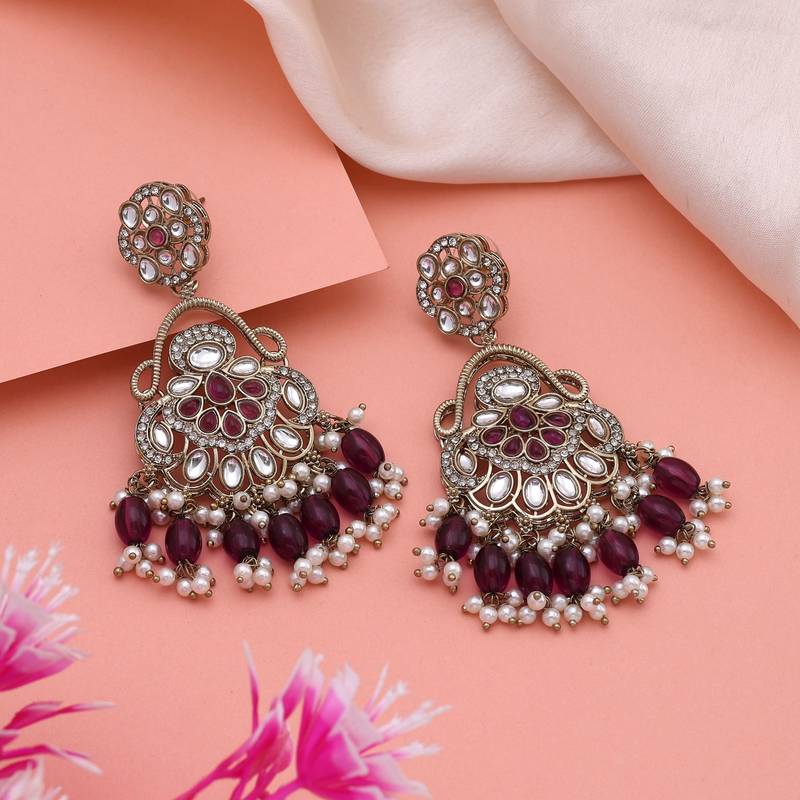 Purple color kundan earrings