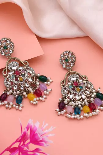 Multi color kundan earrings