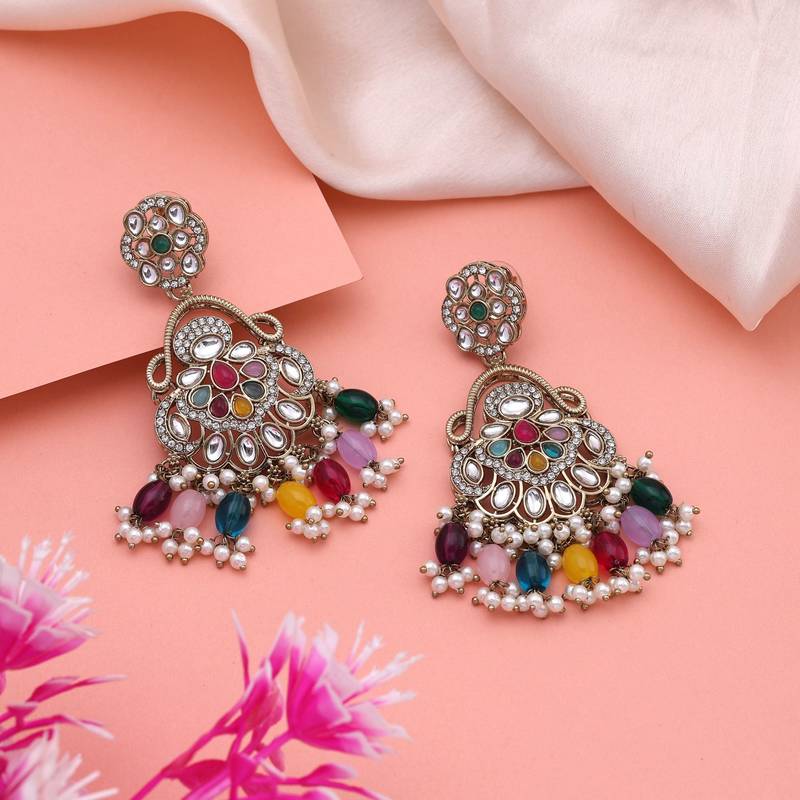Multi color kundan earrings