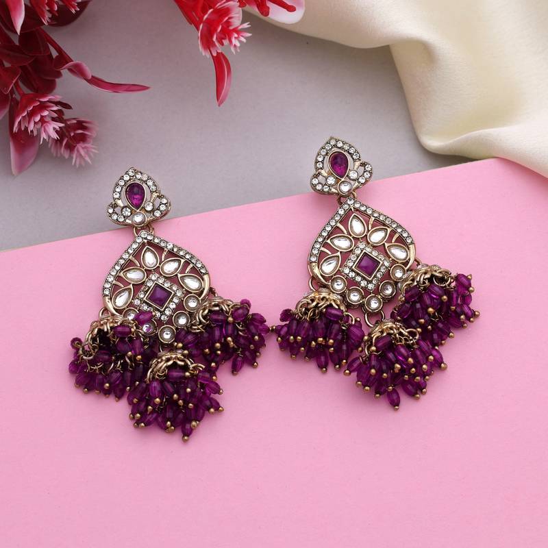 Purple color kundan earrings
