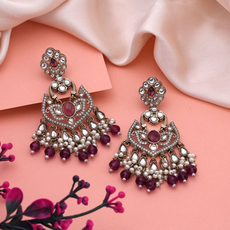 Purple color kundan earrings