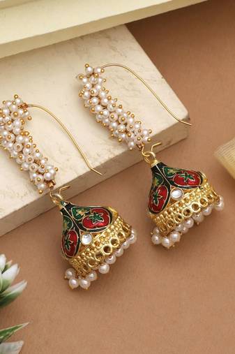 Maroon & green color meenakari earrings