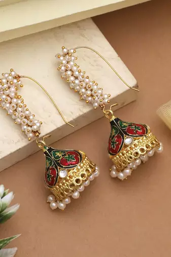 Maroon & green color meenakari earrings