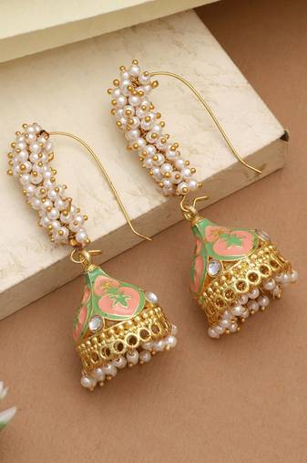 Peach & light green color meenakari earrings