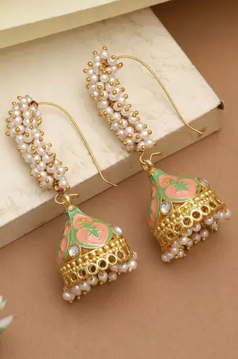 Peach & light green color meenakari earrings