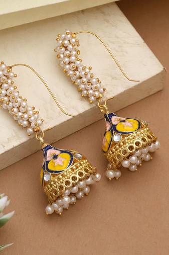 Yellow & blue color meenakari earrings