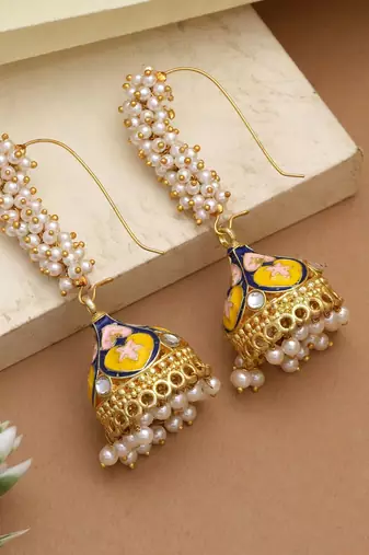 Yellow & blue color meenakari earrings