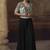 Black real chinon silk embroidered jacket stytle plazzo suit