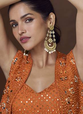 Orange real chinon silk embroidered jacket stytle Palazzo suit 2