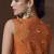 Orange real chinon silk embroidered jacket stytle plazzo suit