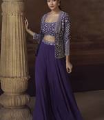 Violet real chinon silk embroidered jacket stytle Palazzo suit