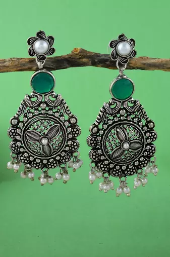 Green color oxidised earrings