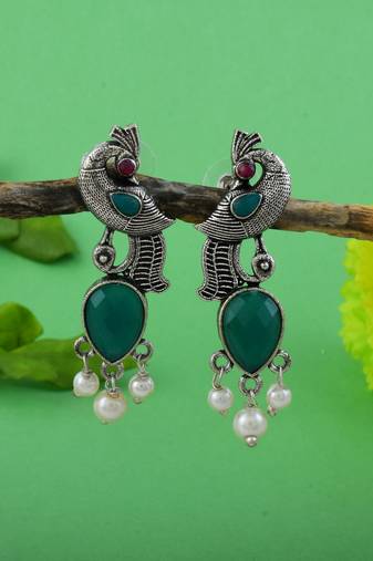 Green color oxidised earrings