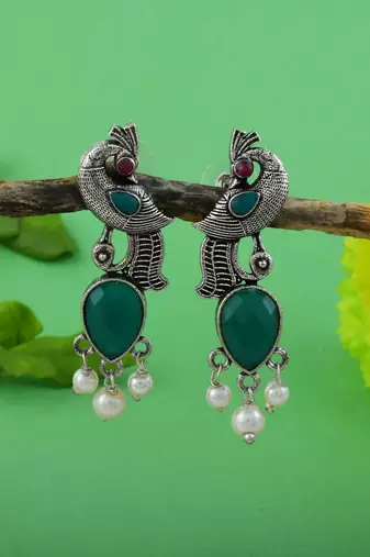 Green color oxidised earrings