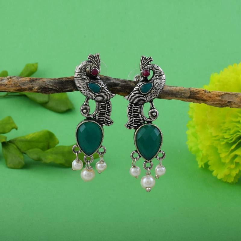 Green color oxidised earrings