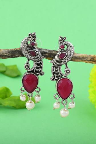 Maroon color oxidised earrings