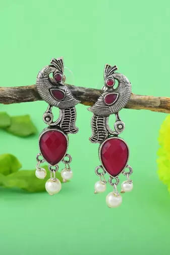 Maroon color oxidised earrings