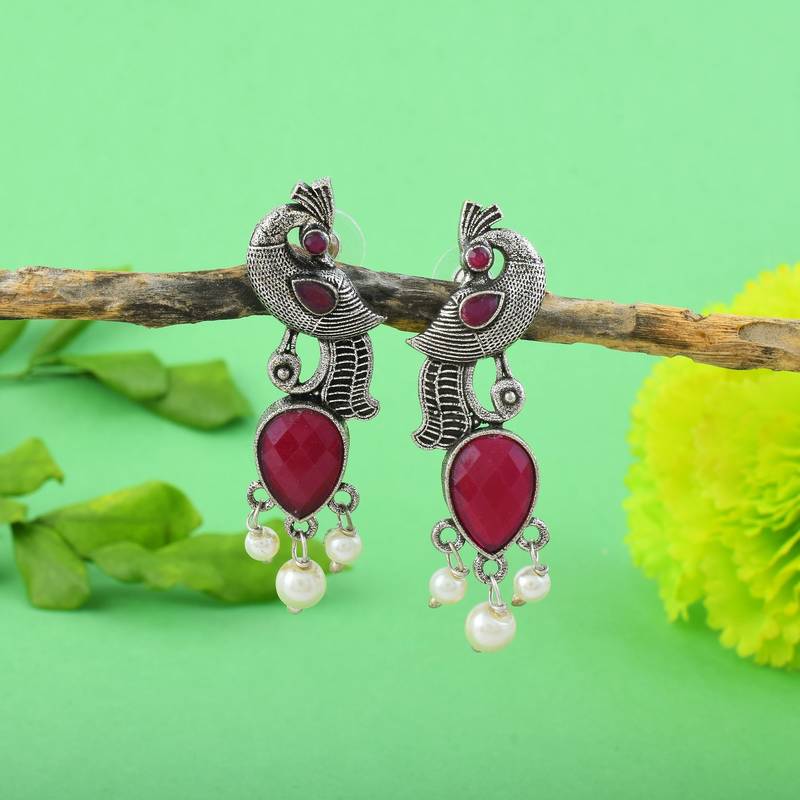 Maroon color oxidised earrings