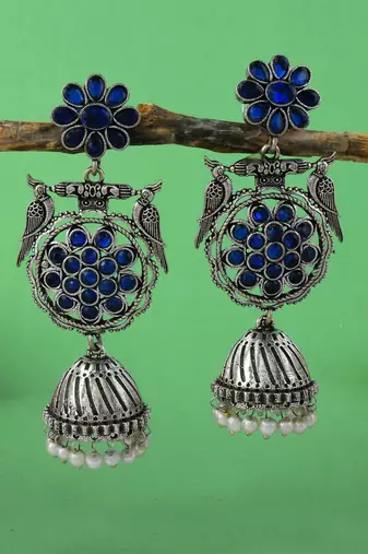 Blue color oxidised earrings