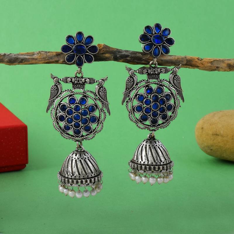 Blue color oxidised earrings