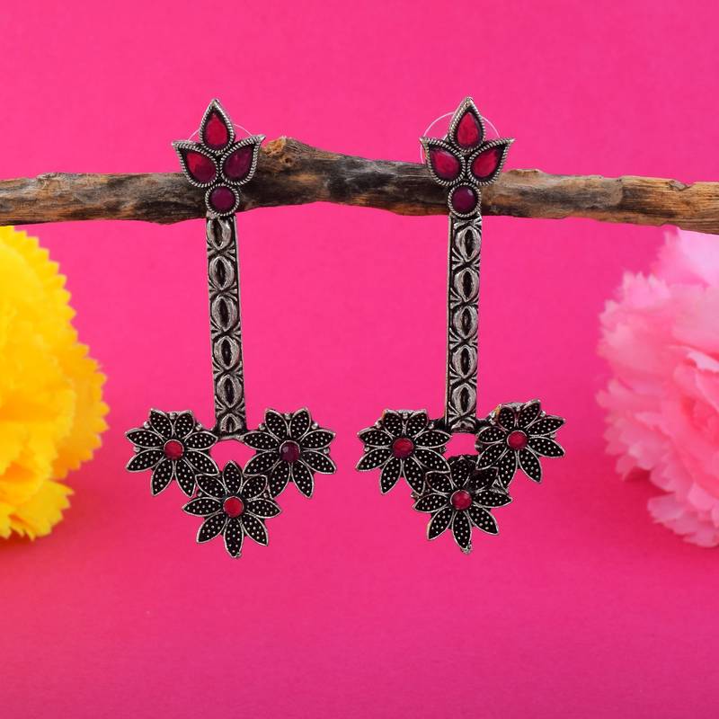 Maroon color oxidised earrings
