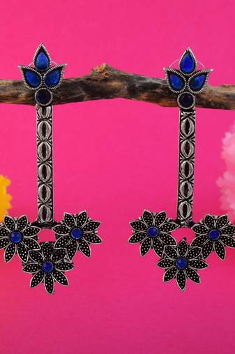 Blue color oxidised earrings