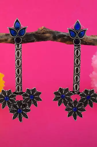 Blue color oxidised earrings