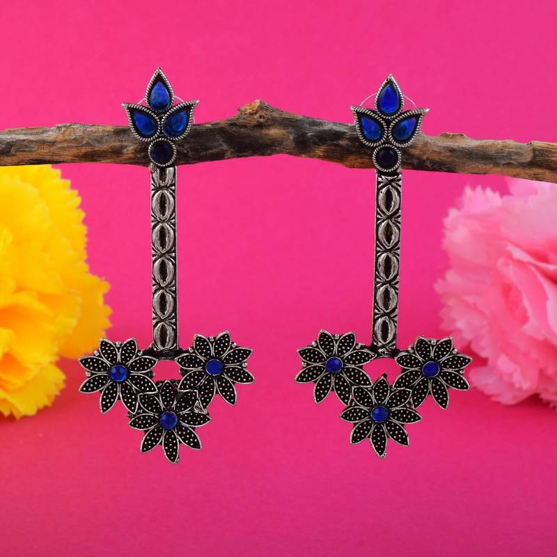 Blue color oxidised earrings