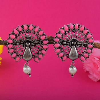 Pink color oxidised earrings 1
