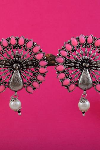 Pink color oxidised earrings