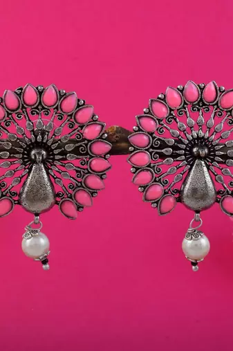 Pink color oxidised earrings