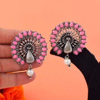 Pink color oxidised earrings 2